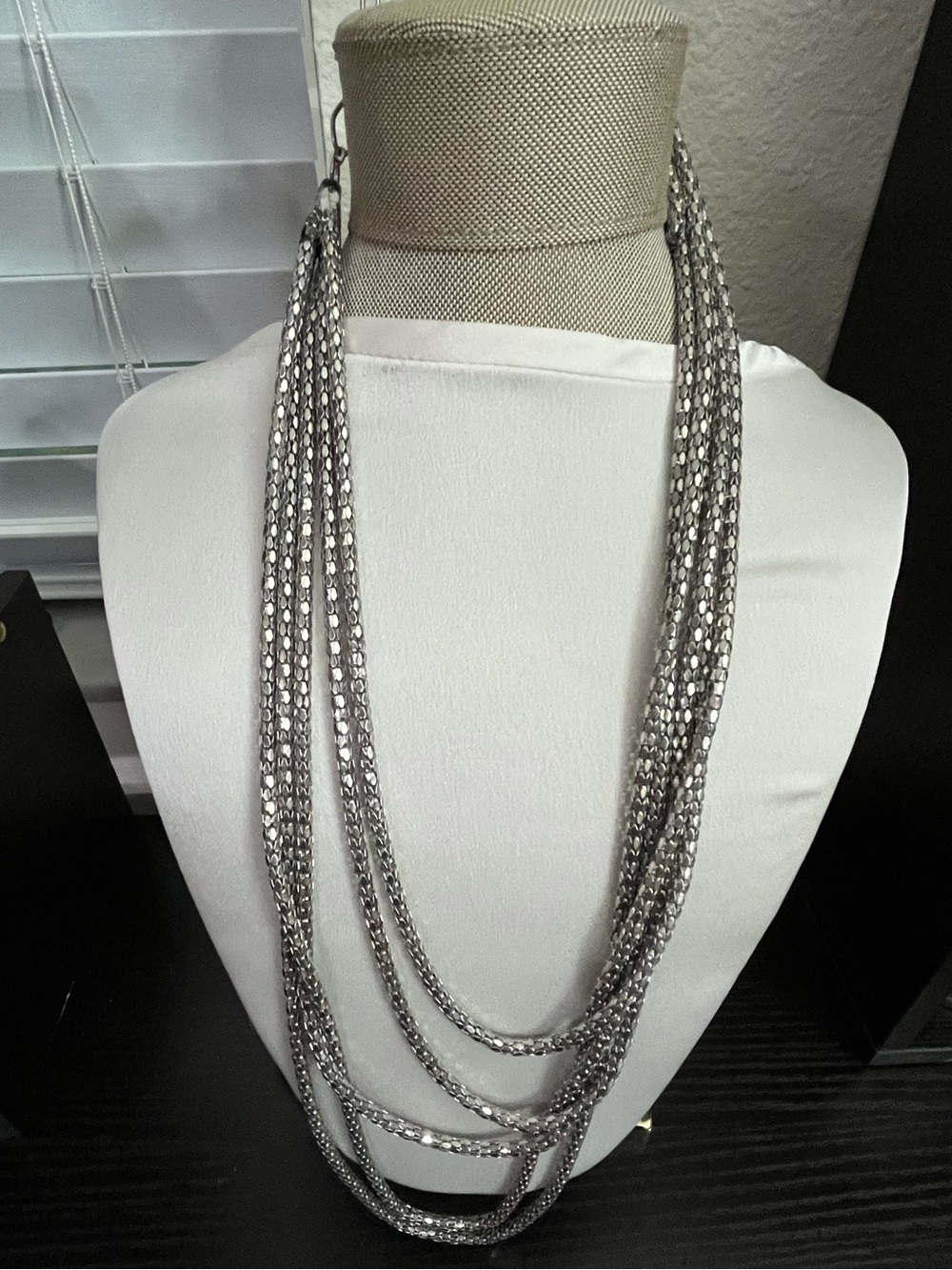 Chico's Silvertone Necklace Layering Bundle Lot Set of 2 Liquid Silver Mesh